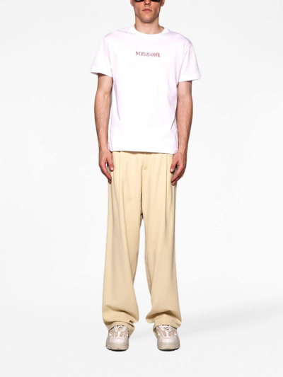 Missoni Crew Neck Embroidered Design Short Sleeves In Weiss