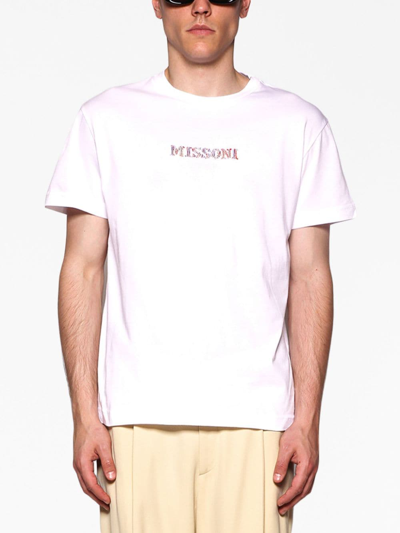 Missoni Crew Neck Embroidered Design Short Sleeves In Weiss