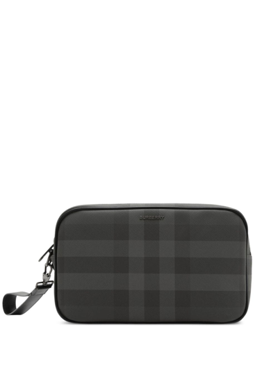 Shop Burberry Check-pattern Leather Pouch In Schwarz