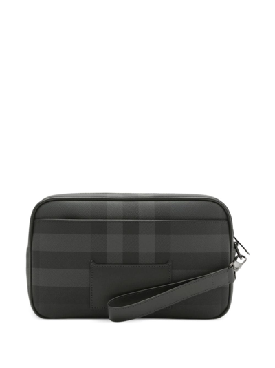 Shop Burberry Check-pattern Leather Pouch In Schwarz