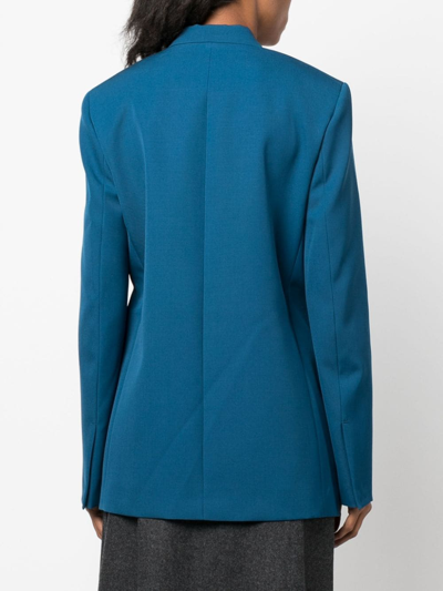 Shop Jil Sander Single-breasted Collarless Tailored Blazer In Blau