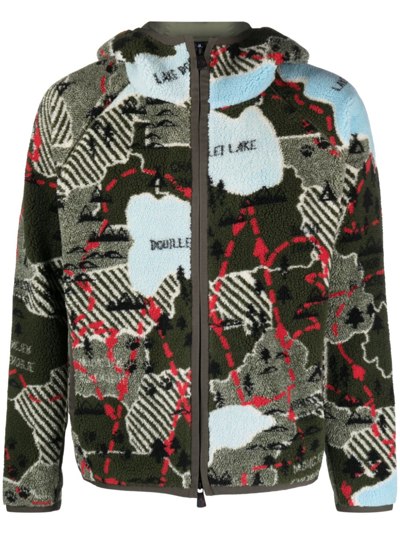 Moncler Graphic-print Zip-up Hooded Jacket In Grün
