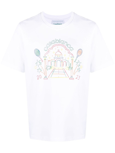 Shop Casablanca Rainbow Crayon Organic-cotton T-shirt In Weiss