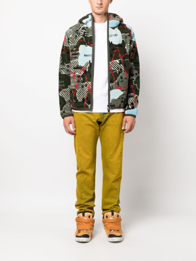 Moncler Graphic-print Zip-up Hooded Jacket In Grün