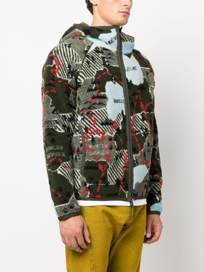 Moncler Graphic-print Zip-up Hooded Jacket In Grün