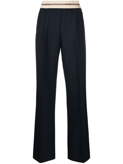 Shop Helmut Lang Logo-waistband Wide-leg Trousers In Blau