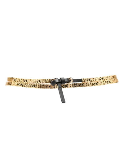 Shop Moschino Logo-lettering Leather Belt In Schwarz