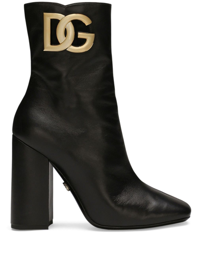 Shop Dolce & Gabbana 90mm Logo-plaque Leather Boots In Schwarz