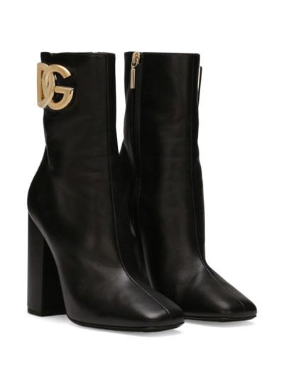 Dolce & Gabbana 90mm Logo-plaque Leather Boots In Schwarz