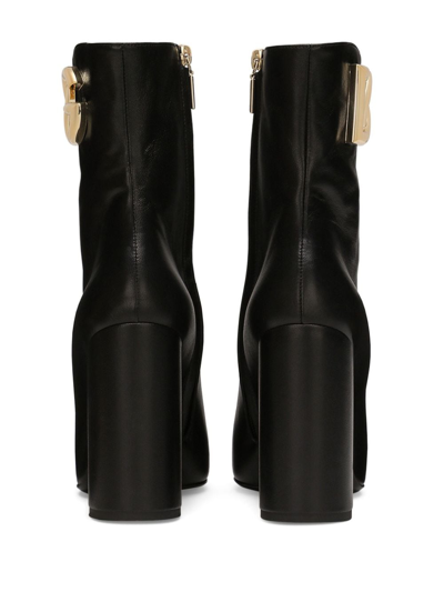 Shop Dolce & Gabbana 90mm Logo-plaque Leather Boots In Schwarz