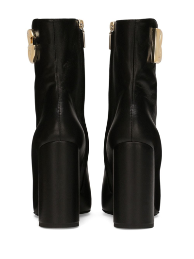 Dolce & Gabbana 90mm Logo-plaque Leather Boots In Schwarz