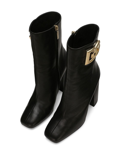 Dolce & Gabbana 90mm Logo-plaque Leather Boots In Schwarz