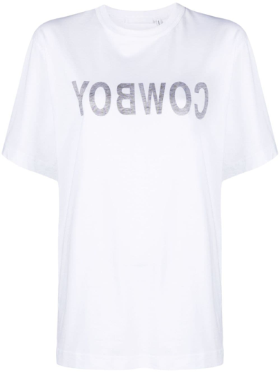 Shop Helmut Lang Cowboy-print Cotton T-shirt In Weiss