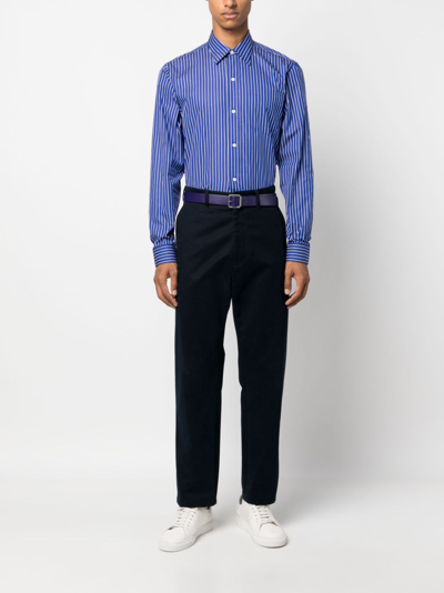Shop Fursac Stripe-print Cotton Shirt In Blau