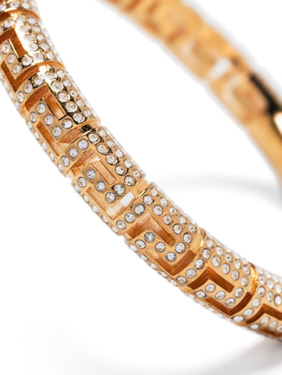 Shop Versace Greca Crystal-embellished Cuff Bracelet In Gold