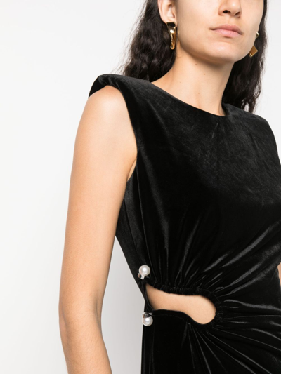 Shop Self-portrait Gathered Cut-out Velvet Dress In Schwarz