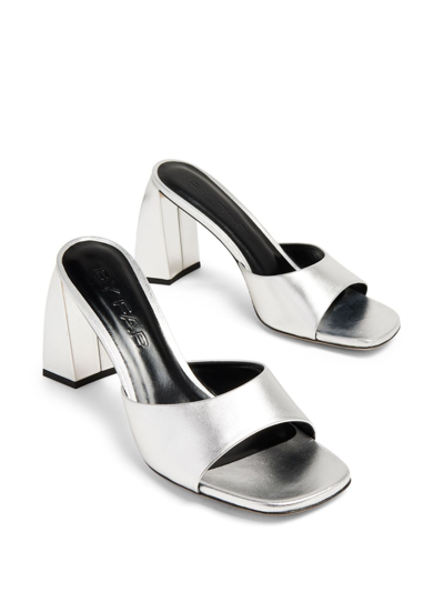 Shop By Far Michele 100mm Metallic Leather Mules In Silber