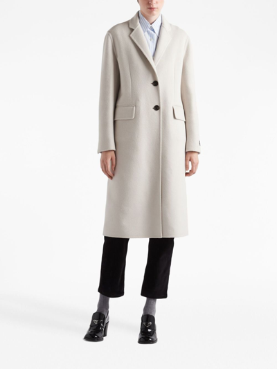 Prada Wool Single-breasted Coat In Weiss
