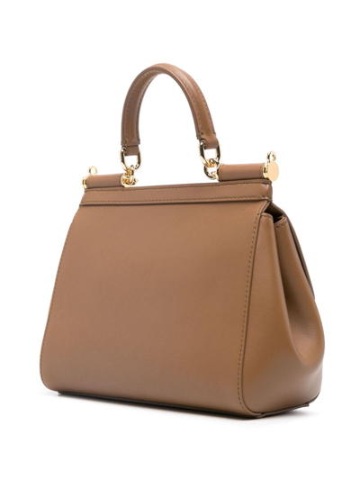 Dolce & Gabbana Sicily Leather Tote Bag In Braun