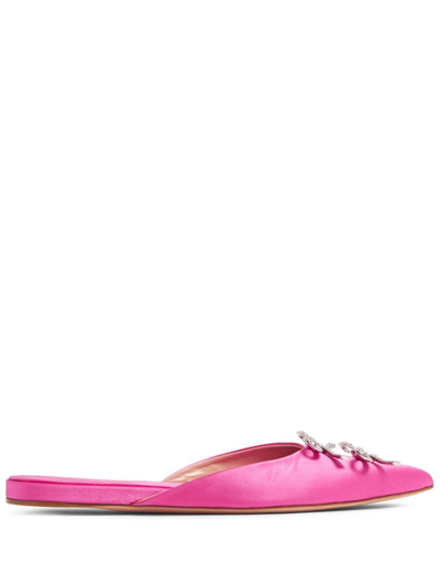 Shop Giambattista Valli Bow-embellished Satin Mules In Rosa