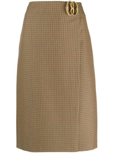 Shop Bally Logo-plaque Houndstooth-pattern Skirt In Brown