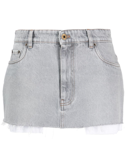 Shop Miu Miu Raw-cut Hem Denim Miniskirt In Grau