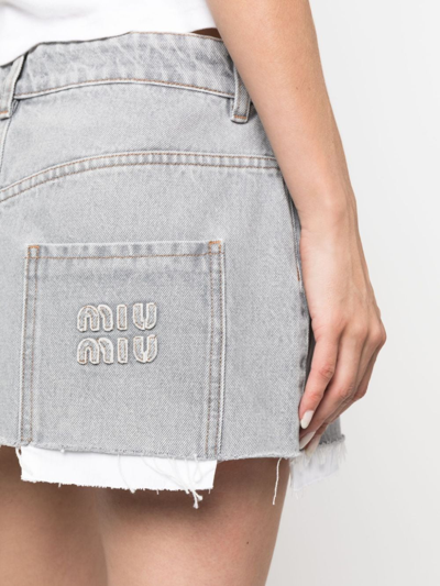 Shop Miu Miu Raw-cut Hem Denim Miniskirt In Grau