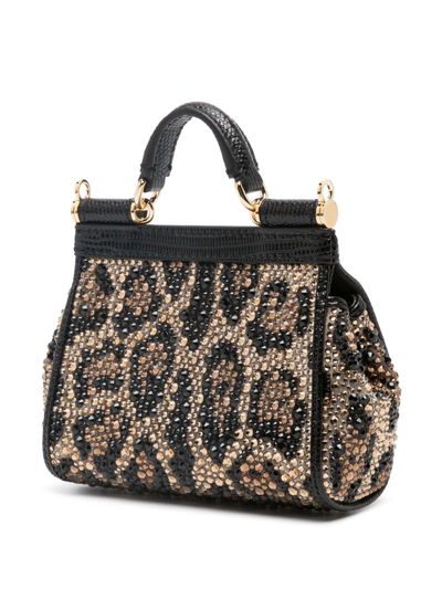 Dolce & Gabbana Mini Sicily Rhinestone-embellished Bag In Black