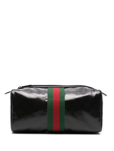Shop Gucci Gg Crystal-canvas Leather Wash Bag In Schwarz