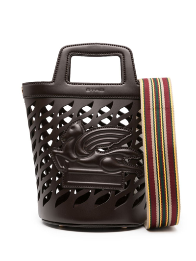 Shop Etro Coffa Leather Bucket Bag In Braun