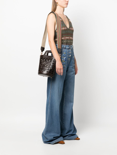 Shop Etro Coffa Leather Bucket Bag In Braun