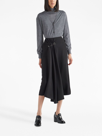 Prada Crystal-button Cashmere Cardigan In Grey