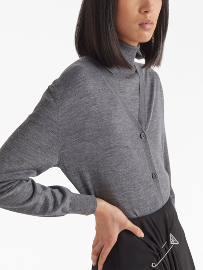 Prada Crystal-button Cashmere Cardigan In Grey