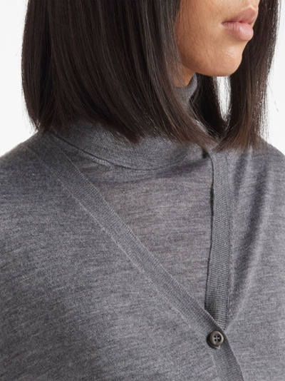 Prada Crystal-button Cashmere Cardigan In Grey