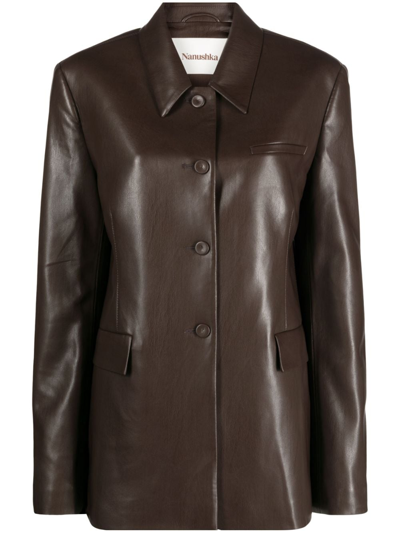 Shop Nanushka Hadasa Faux-leather Blazer In Brown