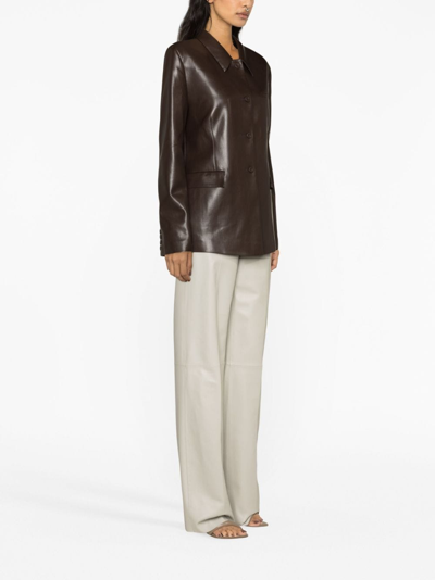 Shop Nanushka Hadasa Faux-leather Blazer In Brown