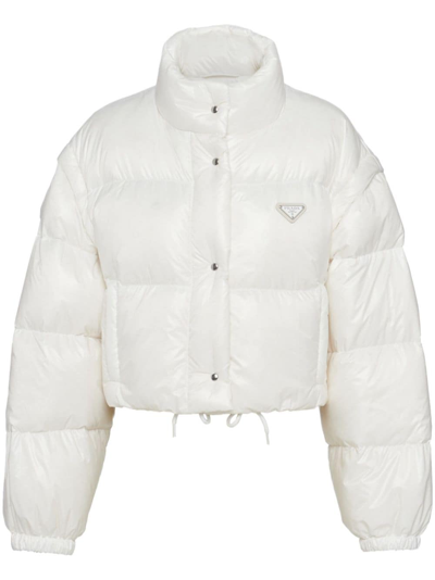 Shop Prada Re-nylon Cropped Puffer Jacket In Weiss