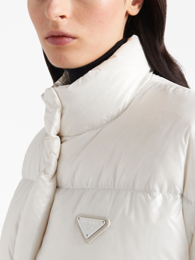 Shop Prada Re-nylon Cropped Puffer Jacket In Weiss