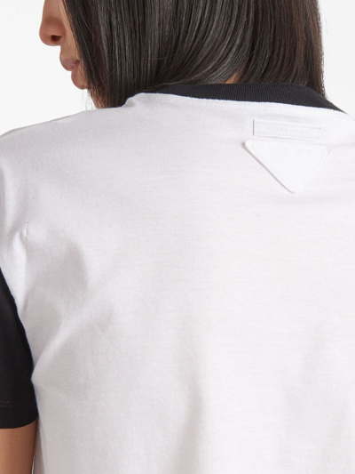 Shop Prada Logo-print Cropped T-shirt In Weiss