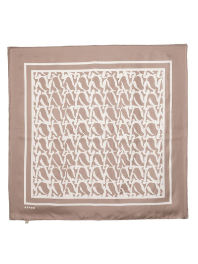 Shop Aeron Tess Monogram-print Silk Scarf In Brown