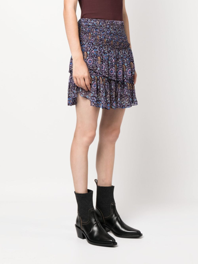 Shop Marant Etoile Floral-print Tiered Skirt In Blau