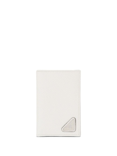 Shop Prada Triangle-logo Leather Cardholder In Weiss