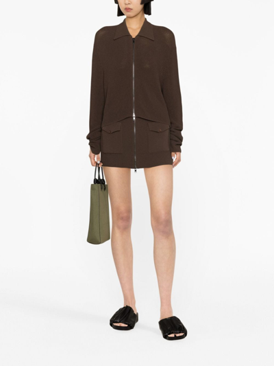 Shop Aya Muse Musa Ribbed-knit Miniskirt In Brown