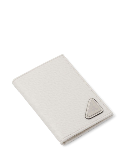 Shop Prada Triangle-logo Leather Cardholder In Weiss
