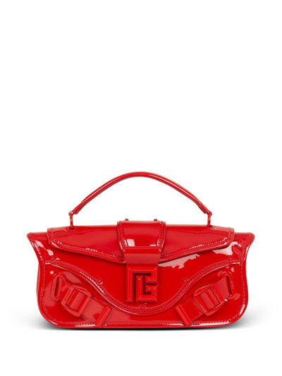 Shop Balmain Blaze Patent-leather Clutch Bag In Red
