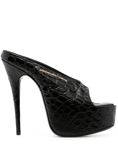 Alexander Wang Destiny 150 Sandal In Croc Embossed Cow Leather In Schwarz