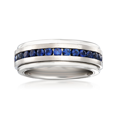 Shop Ross-simons Men's Sapphire Wedding Ring In Tungsten Carbide In Blue