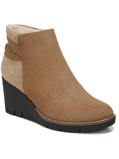 Shop Dr. Scholl's Shoes Libi Womens Faux Suede Ankle Wedge Boots In Gold