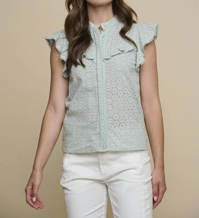 Shop Rino And Pelle Ganet Eyelet Ruffle Blouse In Milky Green In Multi