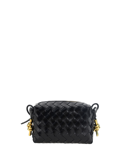 Shop Bottega Veneta Loop Shoulder Bag In Black/m Brass